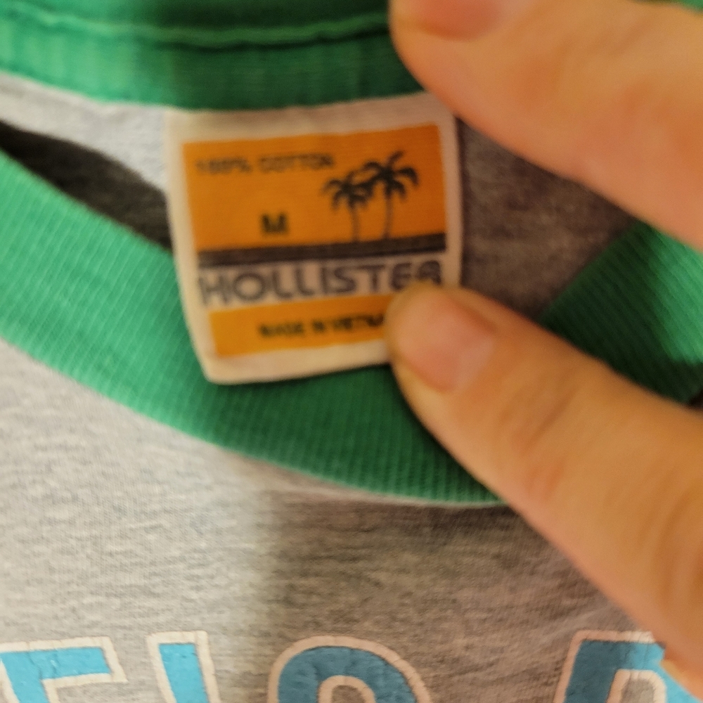 Hollister Pacific Beach Guard Reglan Tee #22 Gray with Green Sleeve - Picture 3 of 3